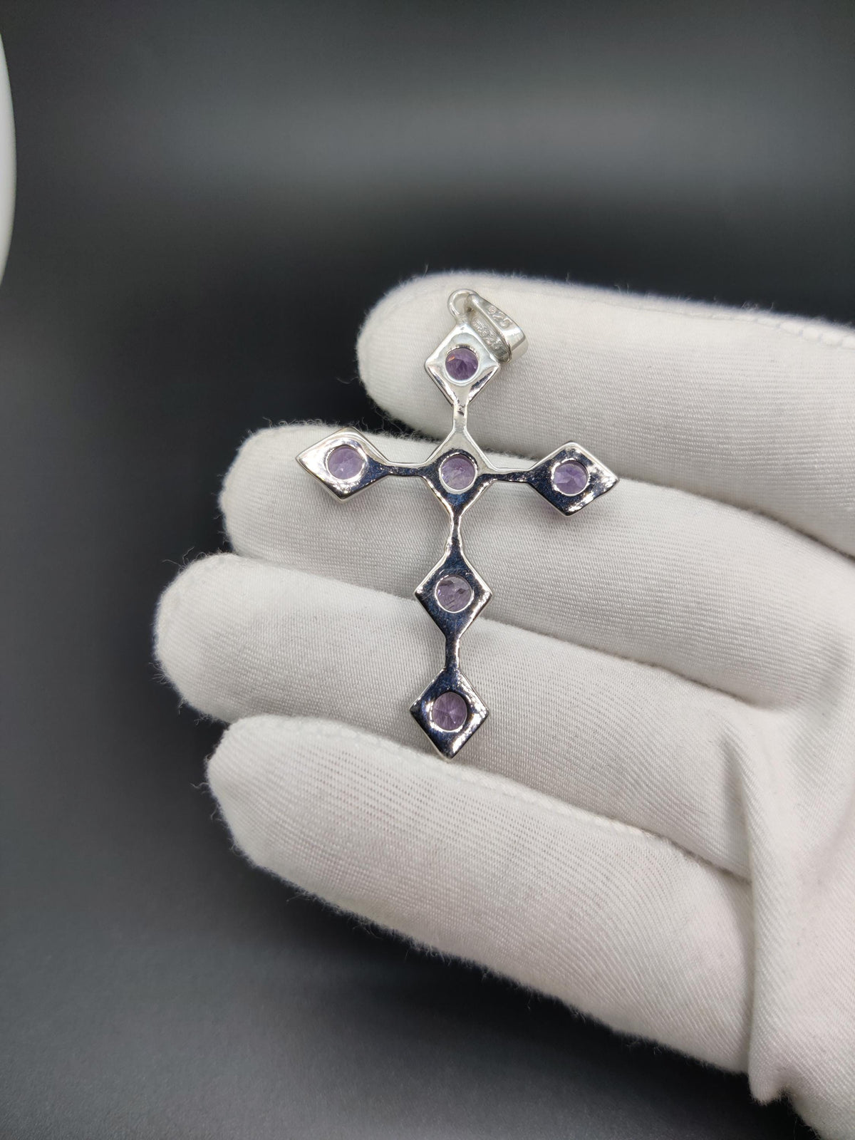 Unique Handmade Sterling Silver Amethyst Holy Cross Pendant Christmas Jewelry