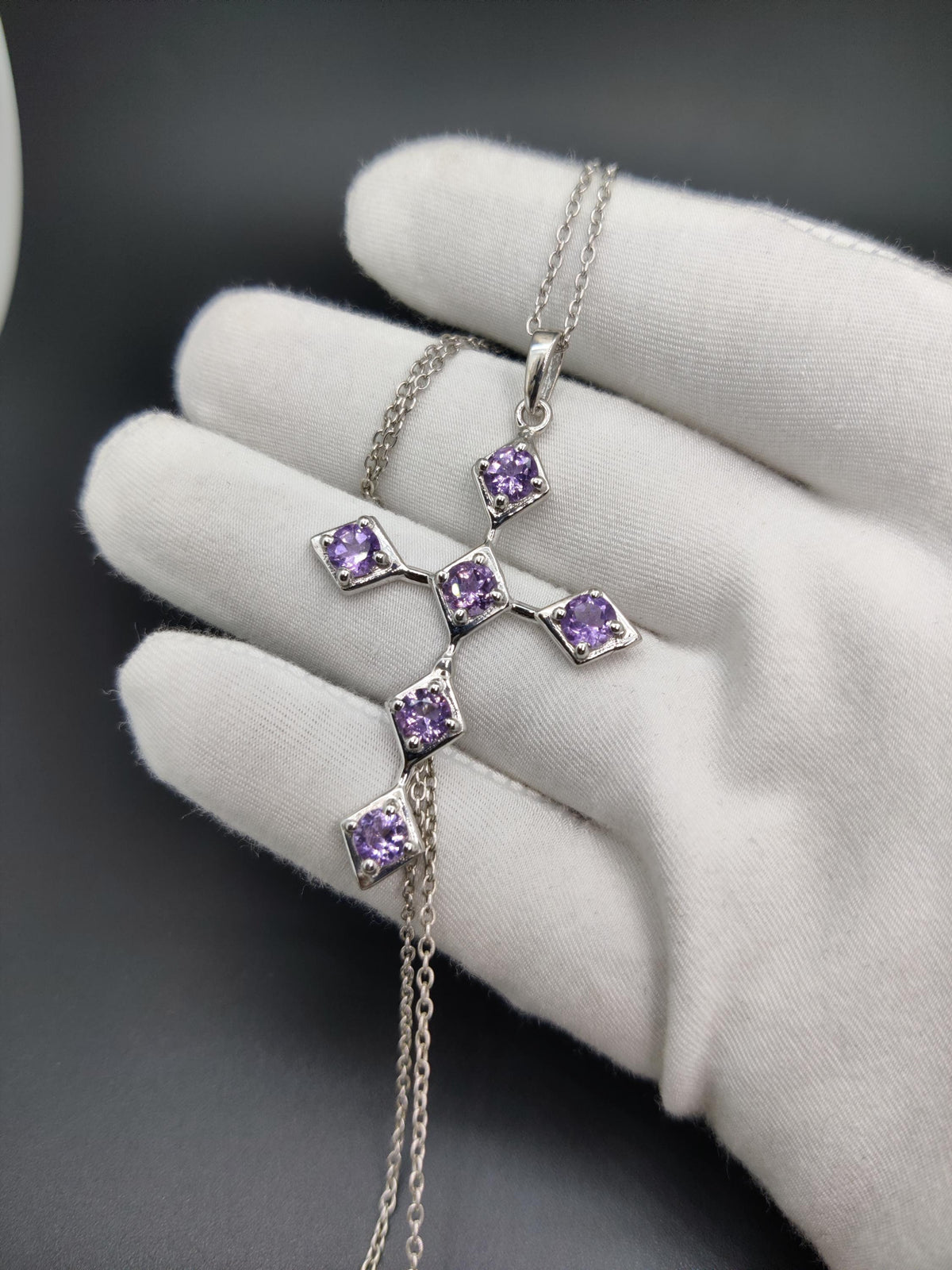 Unique Handmade Sterling Silver Amethyst Holy Cross Pendant Christmas Jewelry