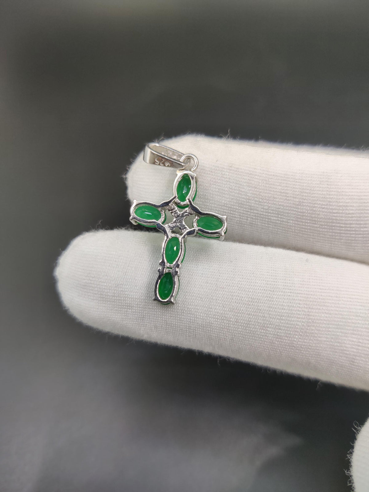Green Onyx Holy Cross Pendant Necklace, Sterling Silver, May Birthstone, Religious Jewelry