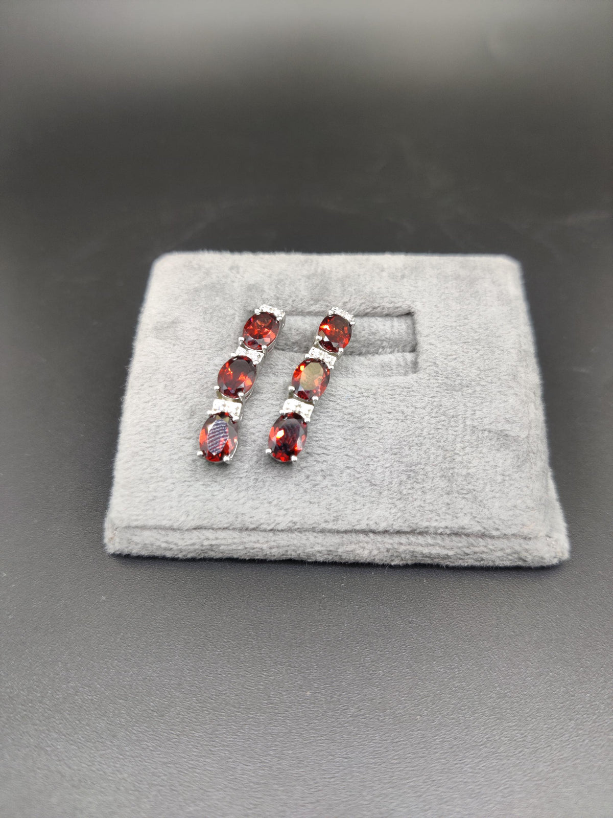 Oval Garnet Necklace Earrings Set, 925 Sterling Silver, January Birthstone Bridal Jewelry