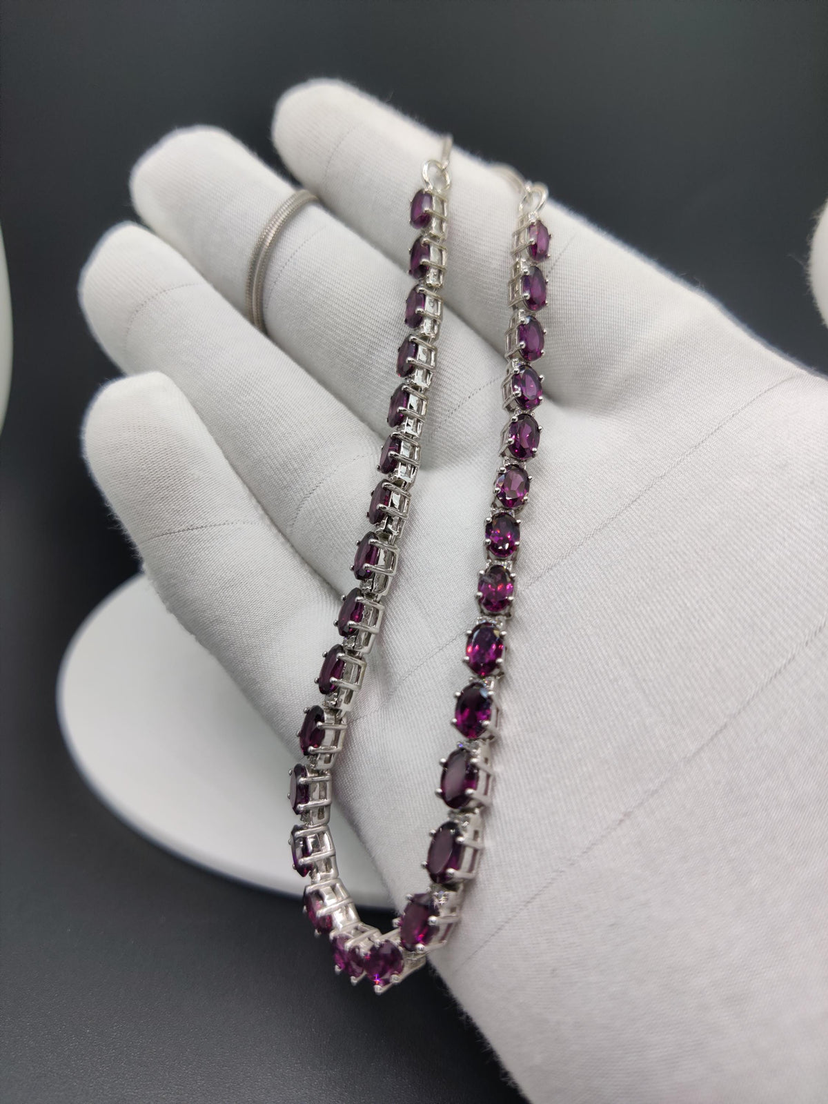 Dainty Sterling Silver Rhodolite Necklace Earring Set, CZ Diamond, June Birthstone