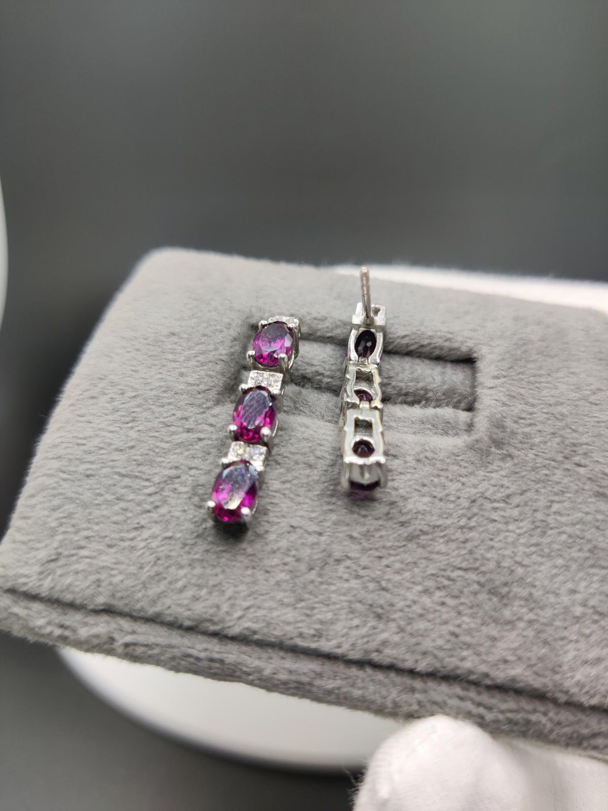 Dainty Sterling Silver Rhodolite Necklace Earring Set, CZ Diamond, June Birthstone
