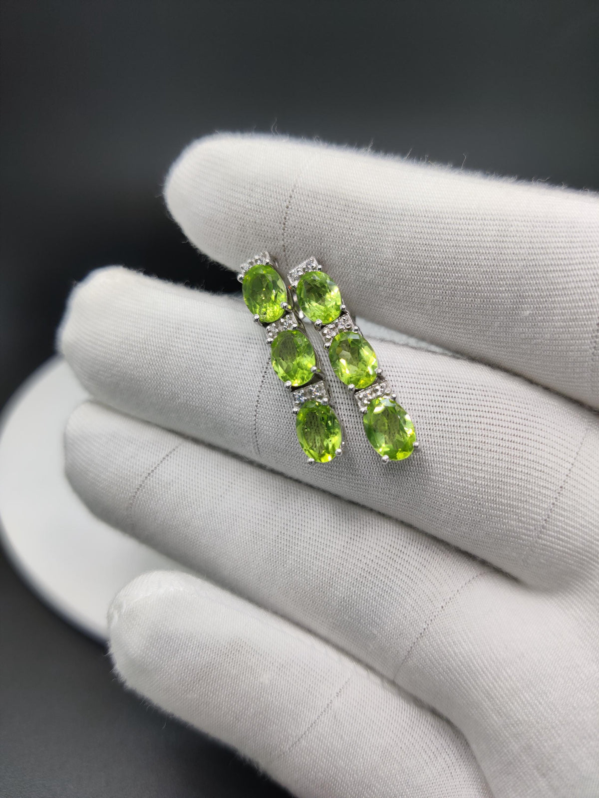 Sterling Silver Peridot Necklace and Earrings Set, Oval Gemstone, August Birthstone