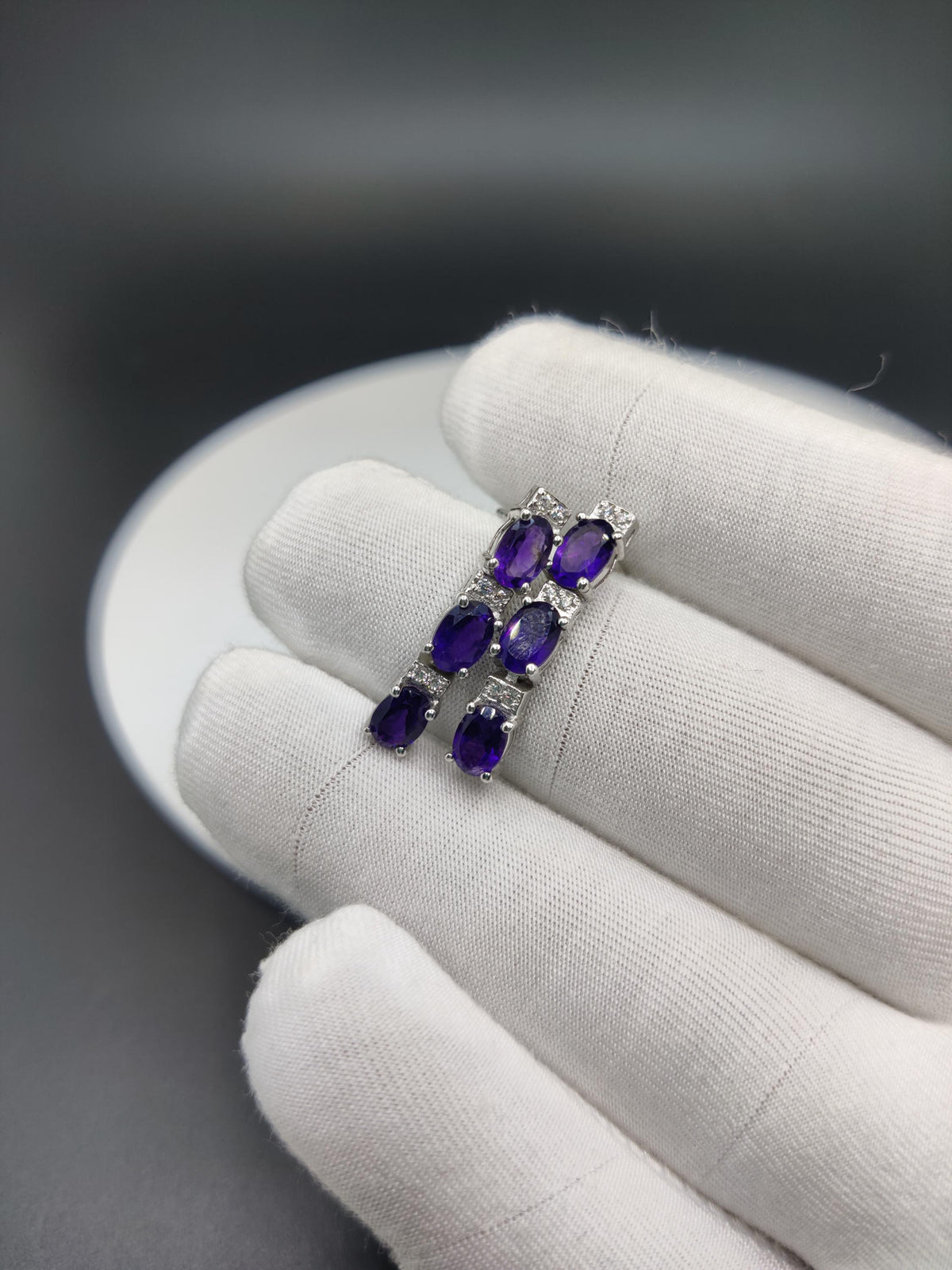 African Amethyst Necklace Earring Set: Sterling Silver, Handmade Oval Gemstone Jewelry