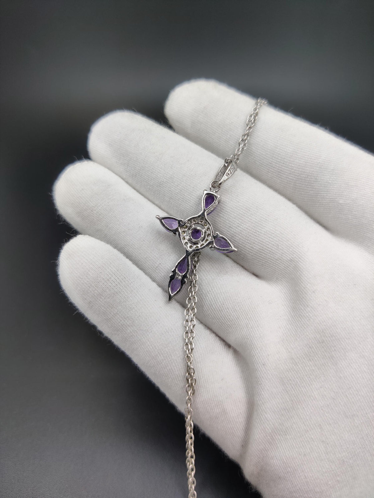 Amethyst Cross Pendant, Sterling Silver Unique Handmade Necklace Jewelry For Women