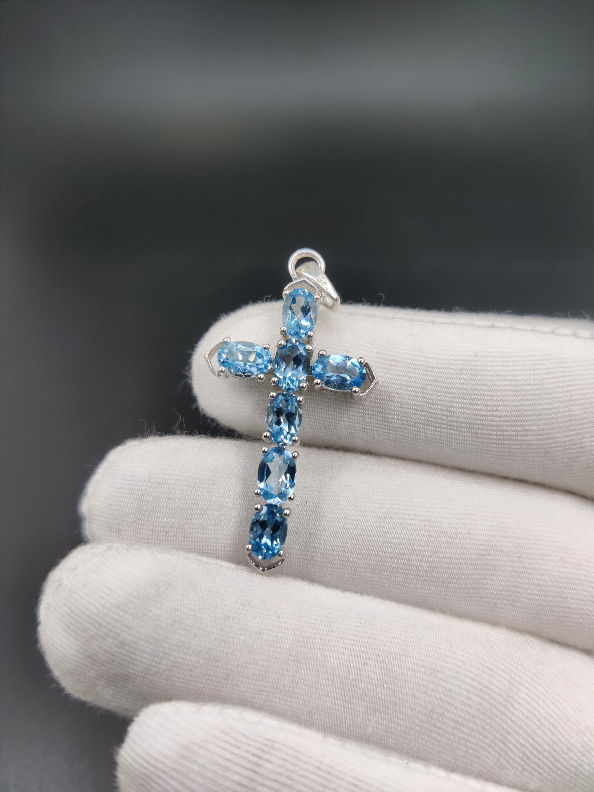 Swiss Blue Topaz Sterling Silver Cross Pendant Necklace