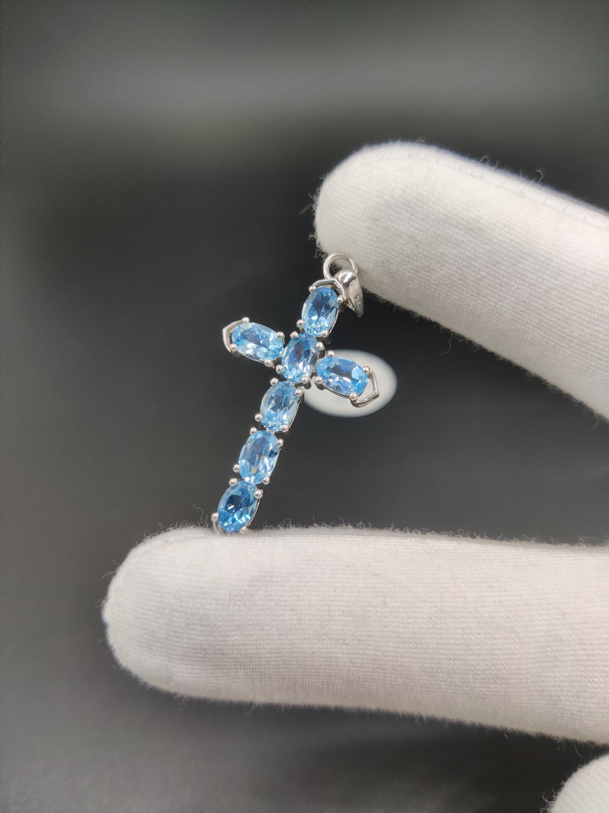 Swiss Blue Topaz Sterling Silver Cross Pendant Necklace