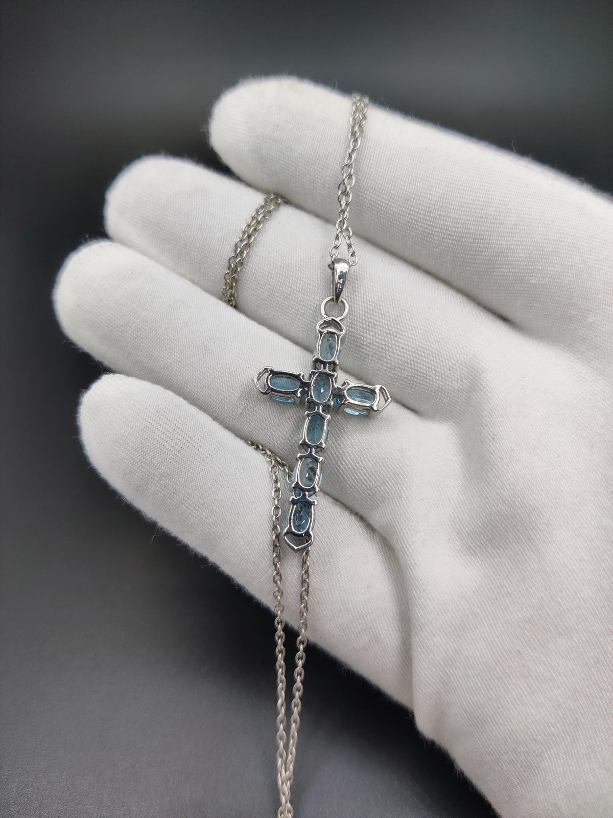 Swiss Blue Topaz Sterling Silver Cross Pendant Necklace