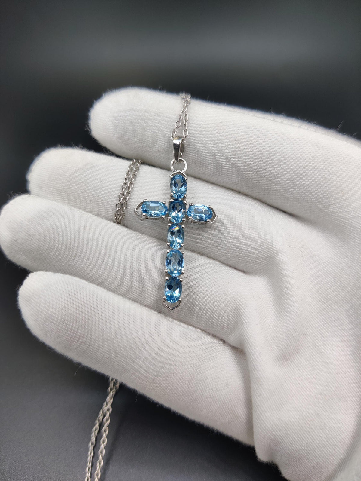 Swiss Blue Topaz Sterling Silver Cross Pendant Necklace