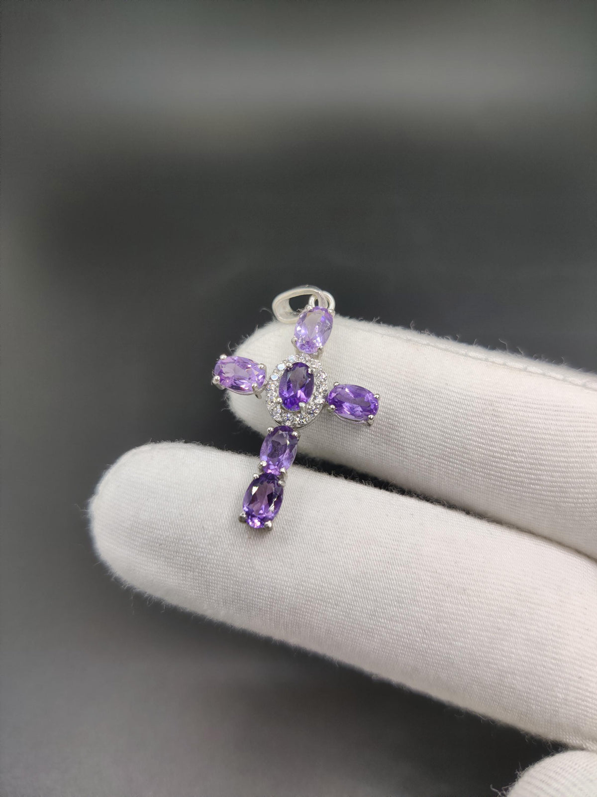 Unique Artisan Cross Pendant, Amethyst Gemstone Necklace, Vintage Style Gift for Her
