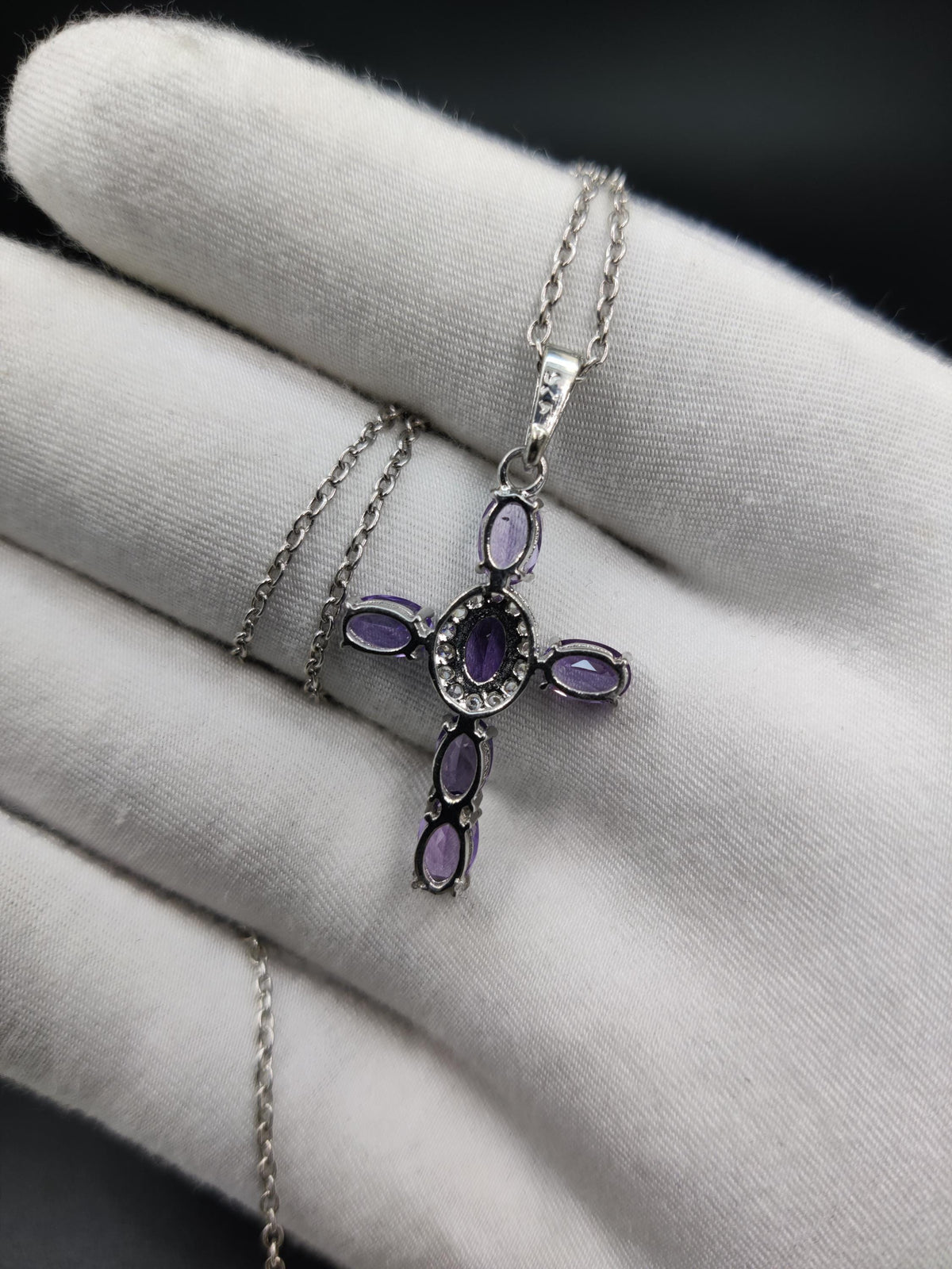 Unique Artisan Cross Pendant, Amethyst Gemstone Necklace, Vintage Style Gift for Her