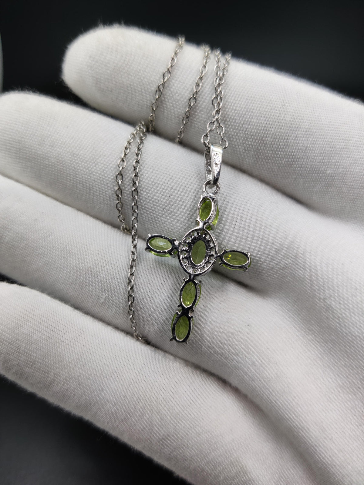 Peridot Cross Pendant: Sterling Silver August Birthstone Necklace