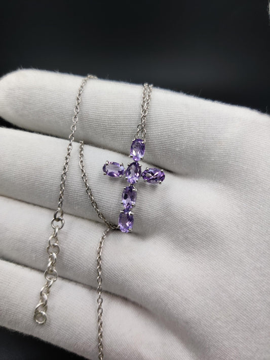 Amethyst Sterling Silver Cross Pendant Necklace