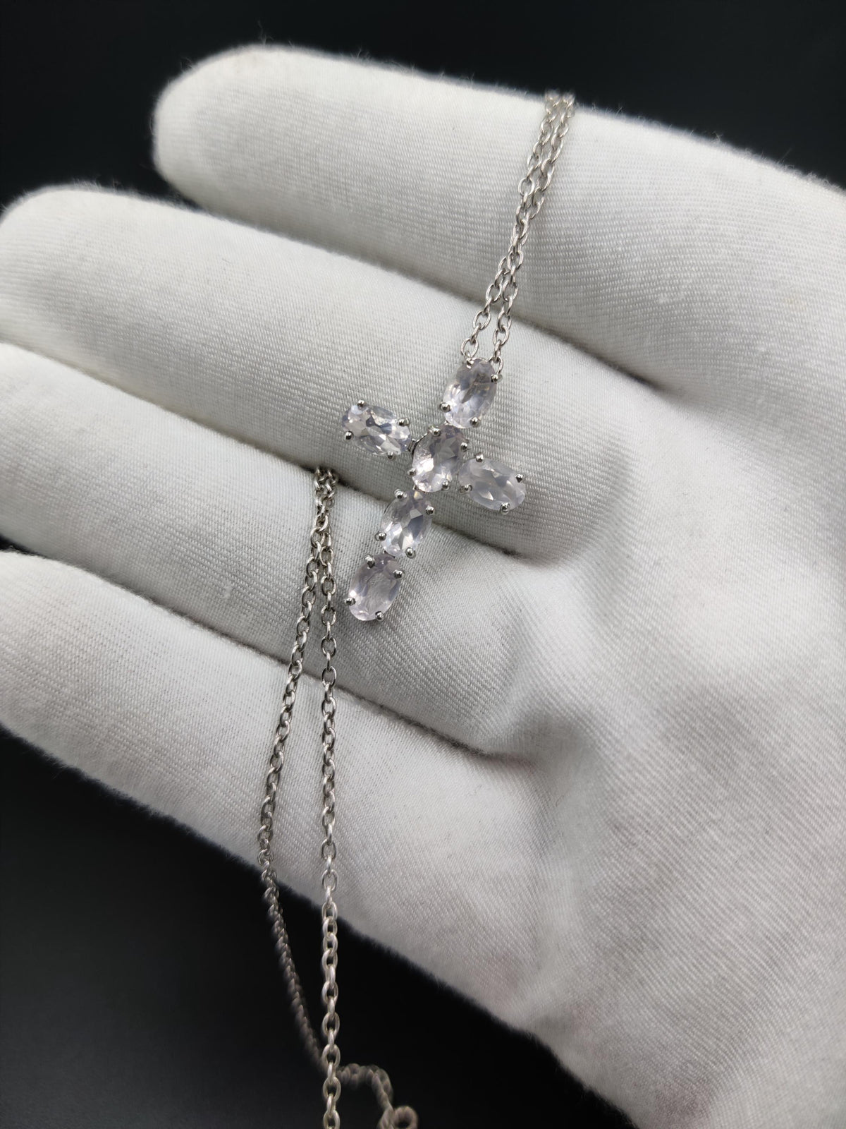 Rose Quartz Sterling Silver Cross Pendant - Dainty Gemstone Necklace