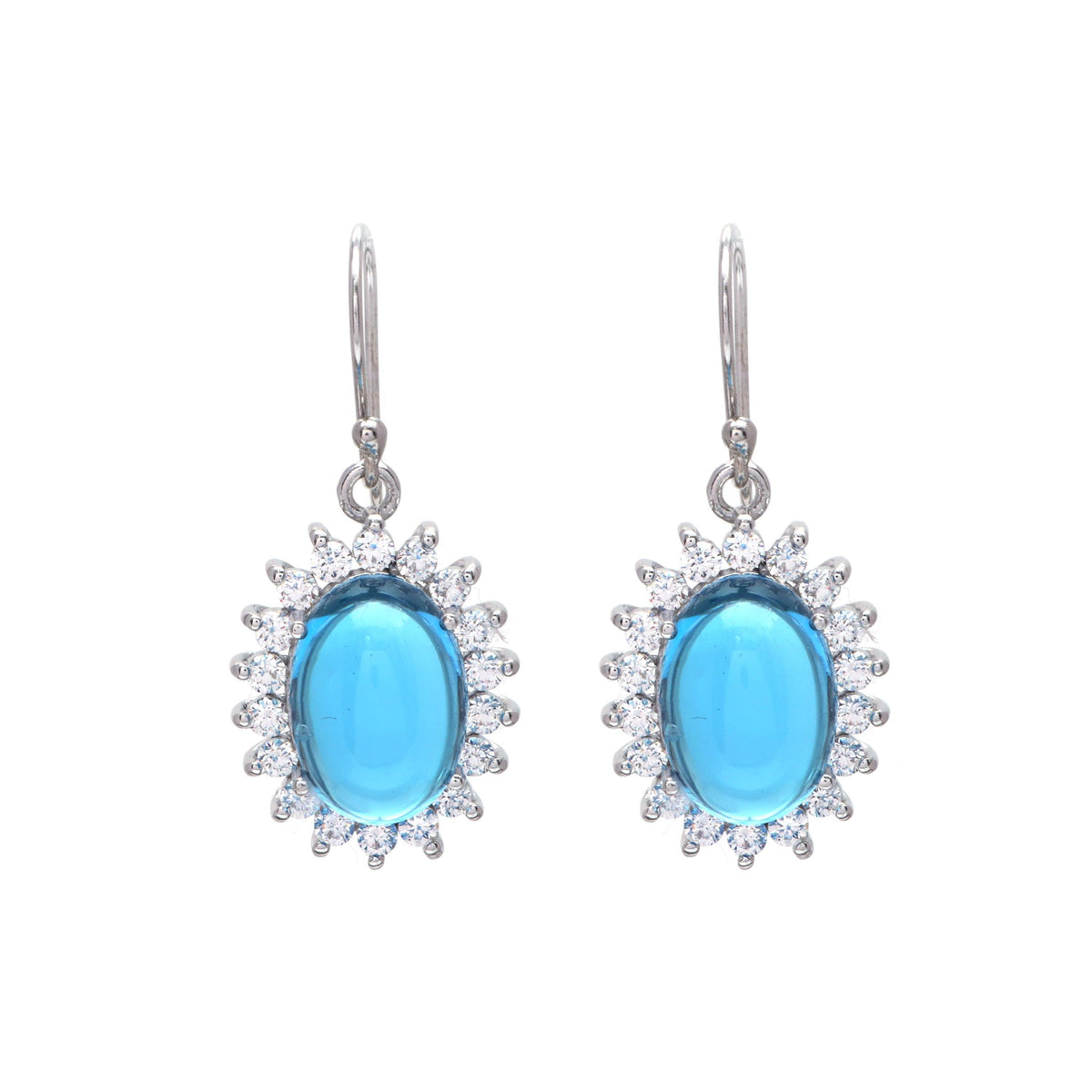 Sterling Silver Swiss Blue Topaz Earrings: Oval Dangle, December Birthstone