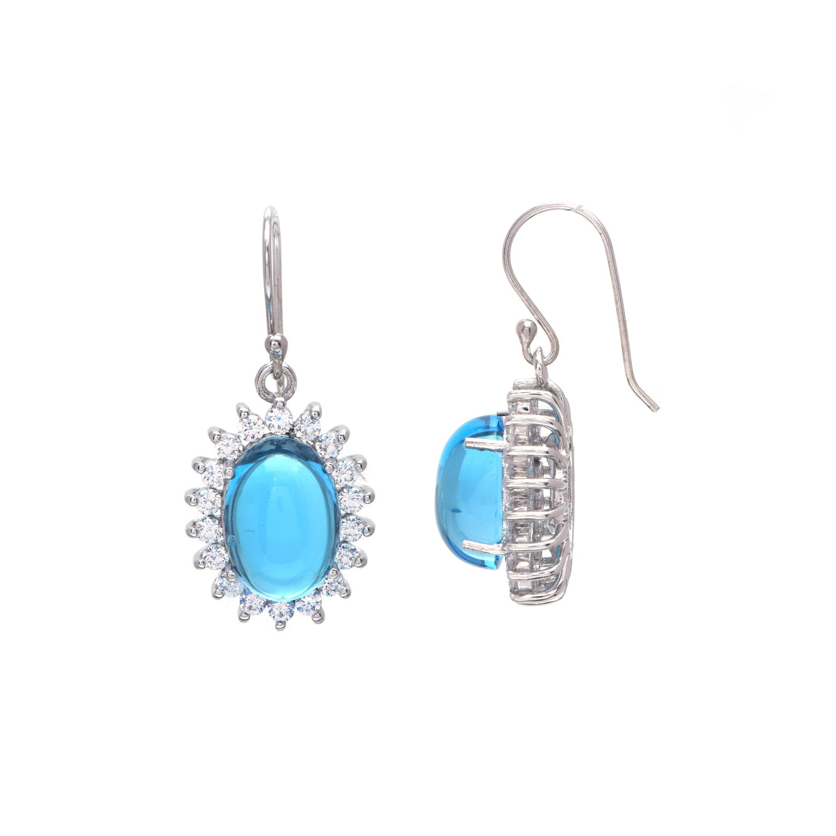 Sterling Silver Swiss Blue Topaz Earrings: Oval Dangle, December Birthstone