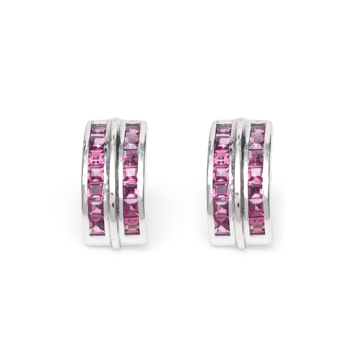 Pink Rhodolite Gemstone Earrings: 925 Sterling Silver, Square Stone