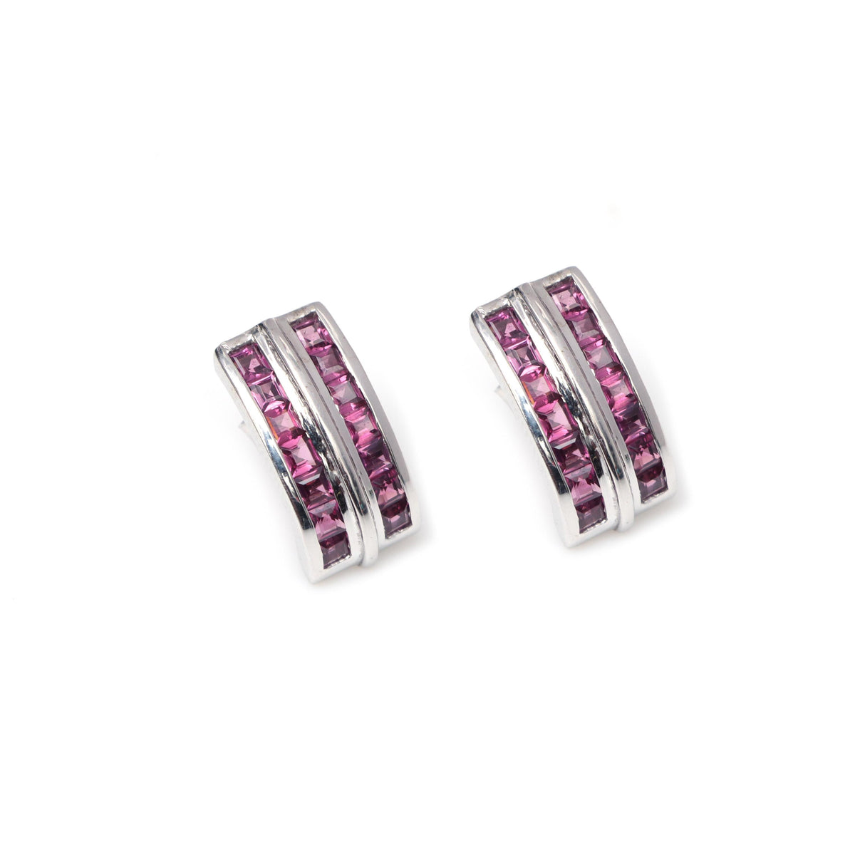 Pink Rhodolite Gemstone Earrings: 925 Sterling Silver, Square Stone
