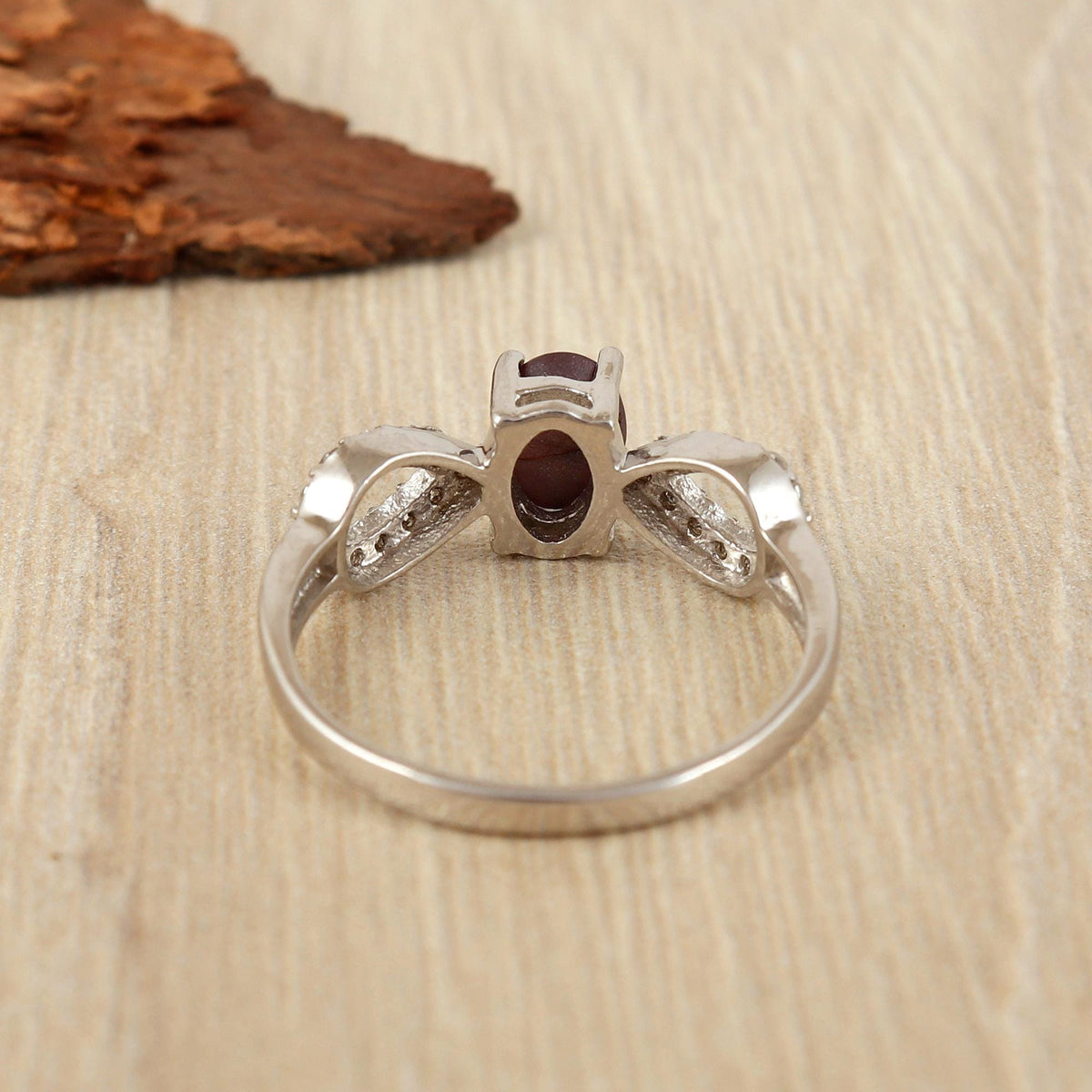 6 Ray Star Ruby & Diamond Ring, Boho Sterling Silver Gemstone Elegant Jewelry