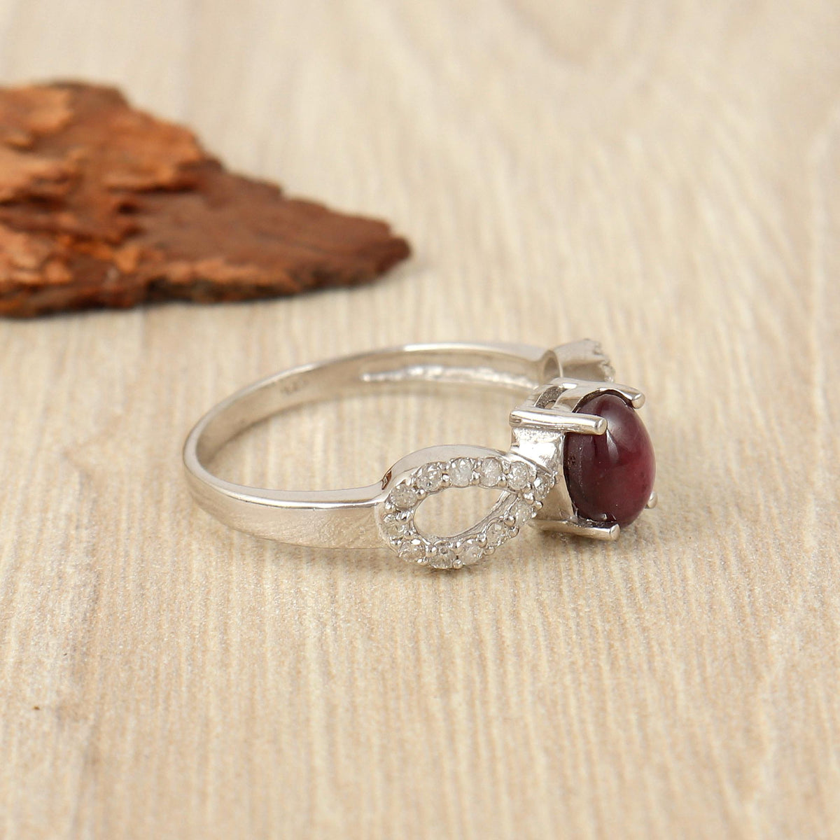 6 Ray Star Ruby & Diamond Ring, Boho Sterling Silver Gemstone Elegant Jewelry