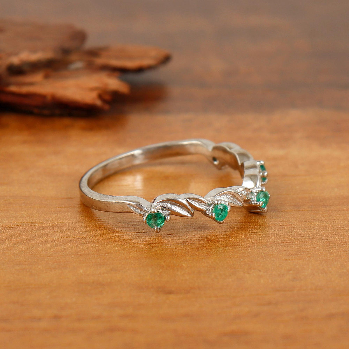 Natural Emerald Ring-925 Sterling Silver-Green Emerald Jewelry-Stackable Ring-May Birthstone