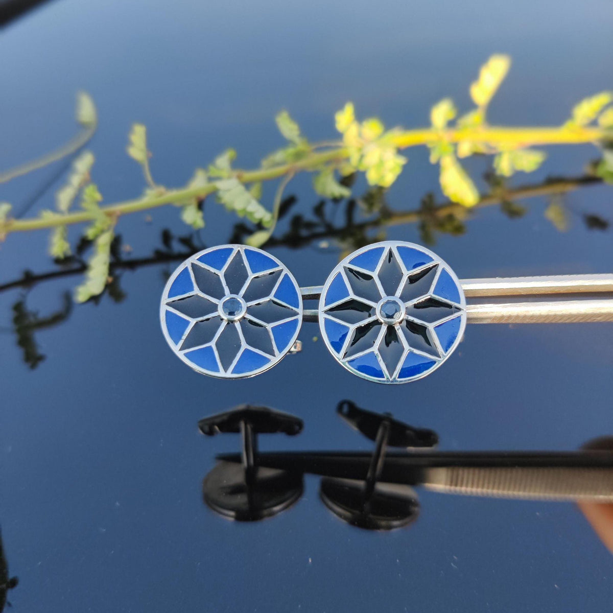 Natural Blue Sapphire Cufflinks-925 Sterling Silver-Blue Enamel Cufflink-Gemstone Men's Accessories Jewelry--Anniversary Gift for husband