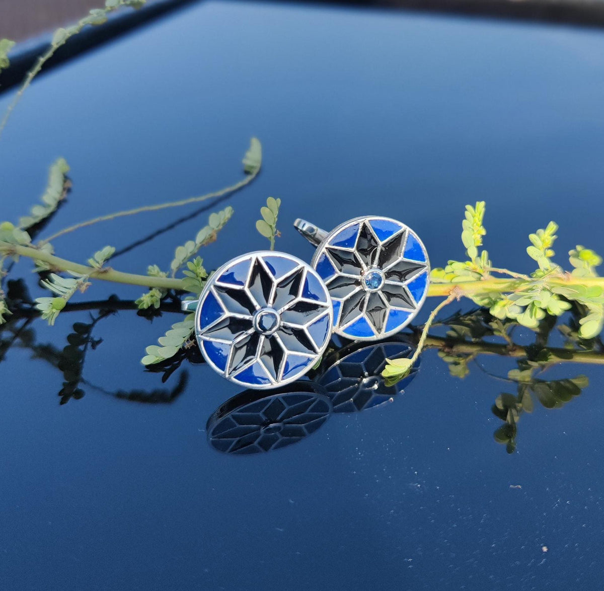 Natural Blue Sapphire Cufflinks-925 Sterling Silver-Blue Enamel Cufflink-Gemstone Men's Accessories Jewelry--Anniversary Gift for husband