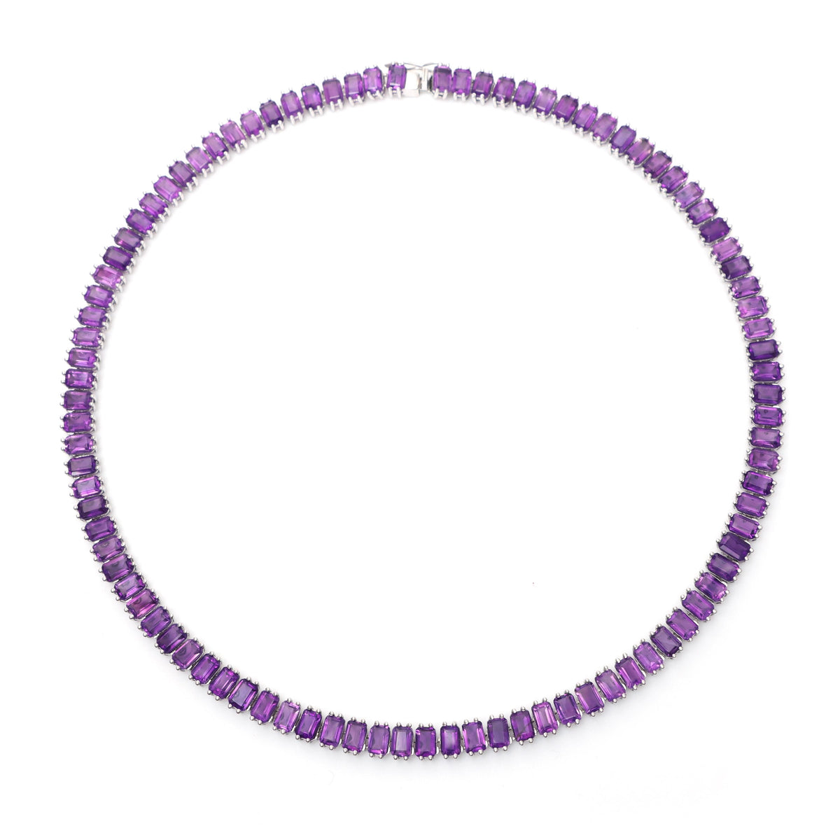 Natural African Amethyst Tennis Necklace-925 Sterling Silver-Emerald Cut Gemstone-February Birthstone-Purple Amethyst Jewelry-Wedding Gift