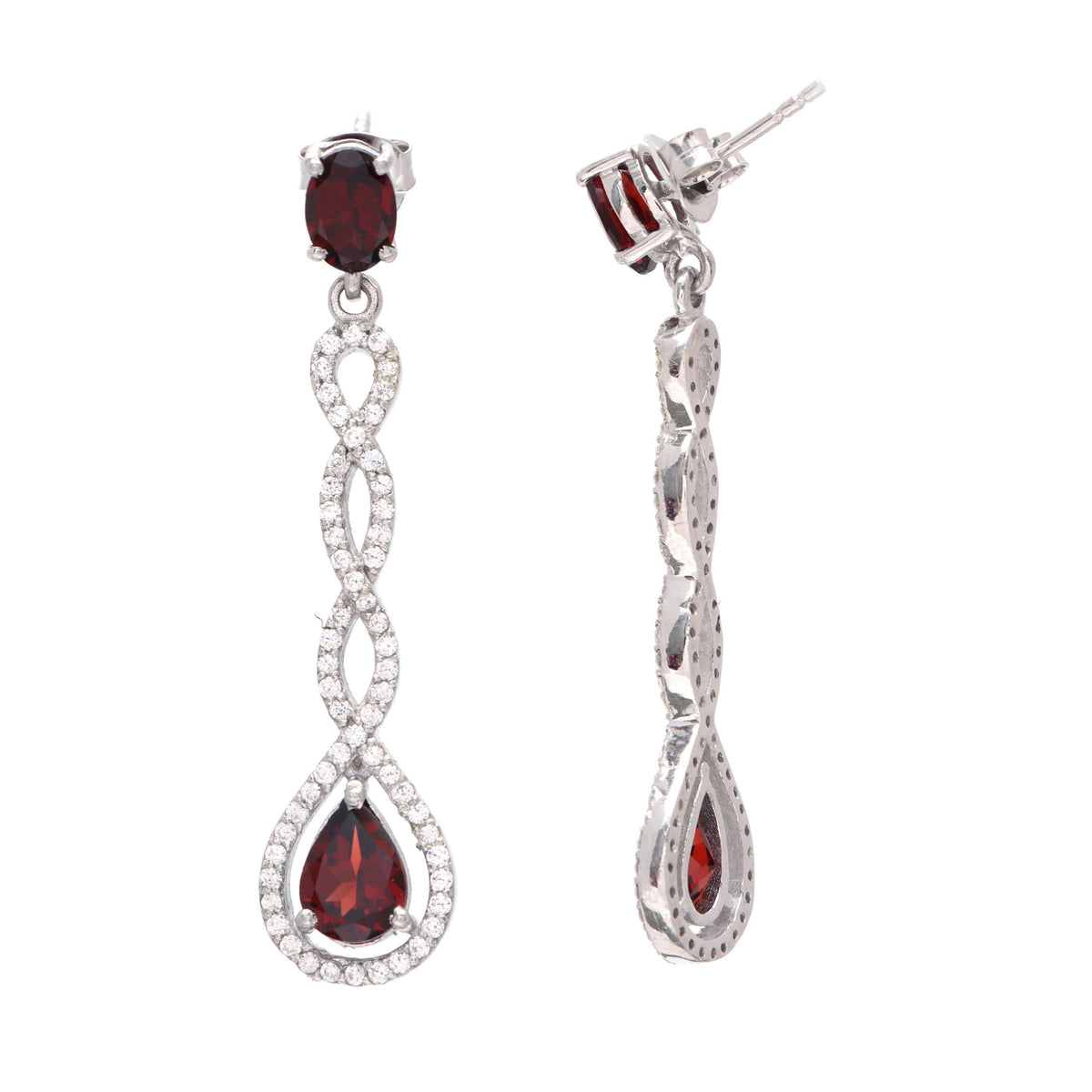 Garnet Cluster Earrings: Sterling Silver Dangle, January Birthstone