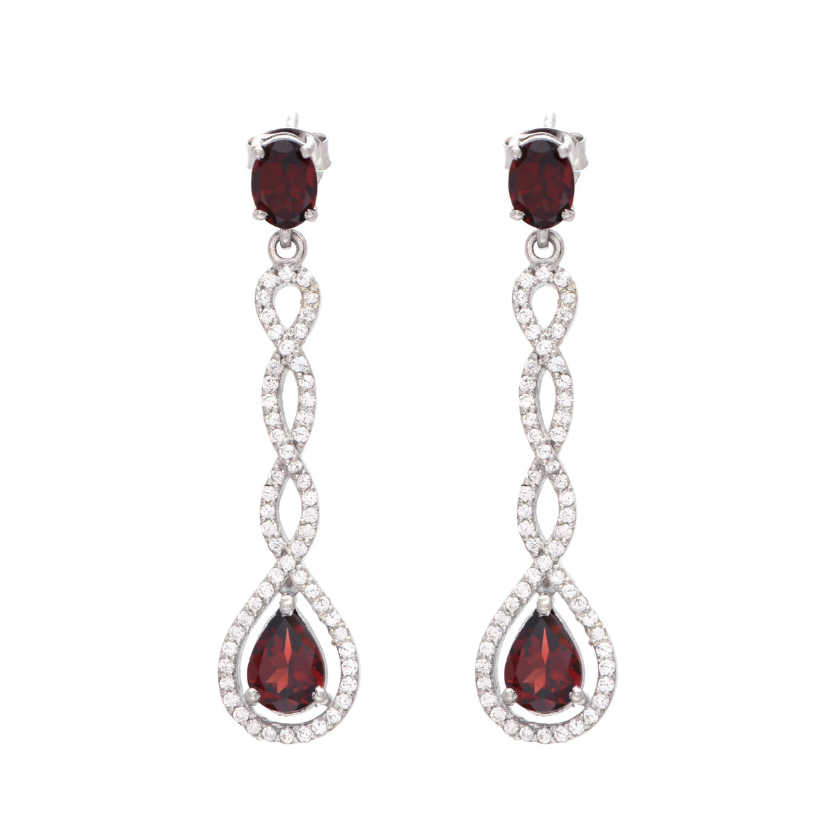 Garnet Cluster Earrings: Sterling Silver Dangle, January Birthstone