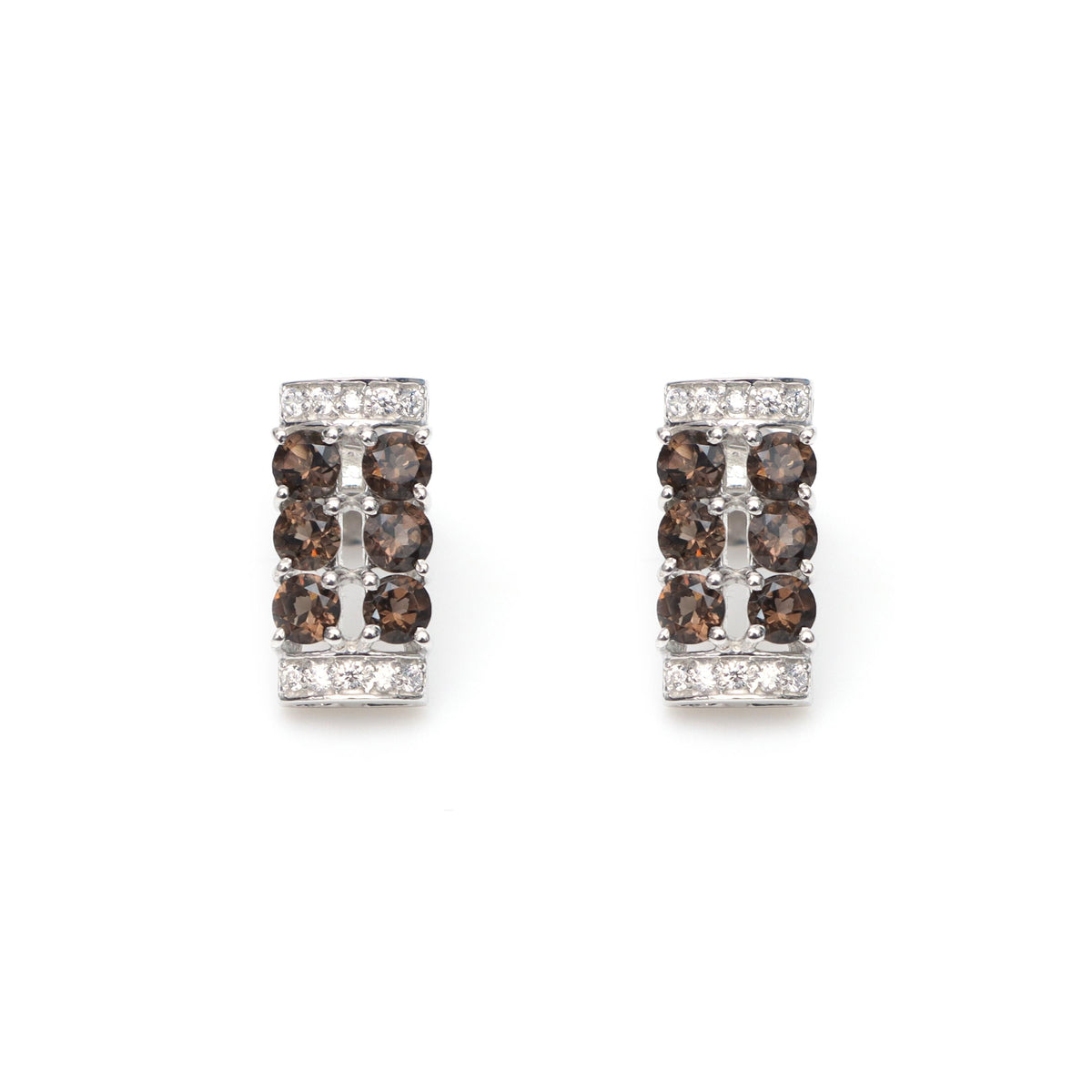 Smoky Quartz Sterling Silver Stud Earrings: Round Faceted Gemstone