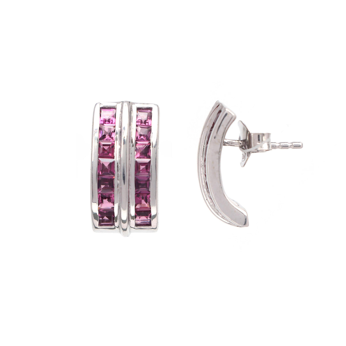 Pink Rhodolite Gemstone Earrings: 925 Sterling Silver, Square Stone