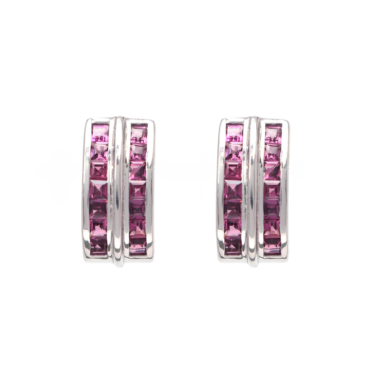Pink Rhodolite Gemstone Earrings: 925 Sterling Silver, Square Stone