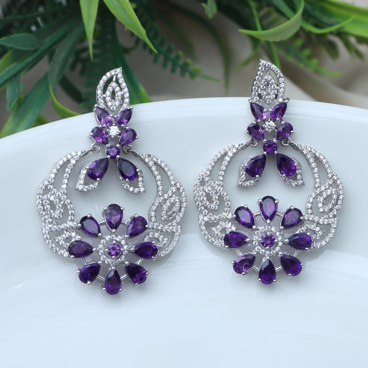 Sterling Silver Rhodolite Garnet Earrings: Pear Cut Floral Bridesmaid Jewelry