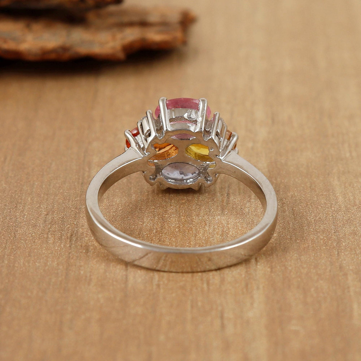 Multi Sapphire Oval Cut Ring, 925 Sterling Silver, Colorful Gemstone (September Birthstone)