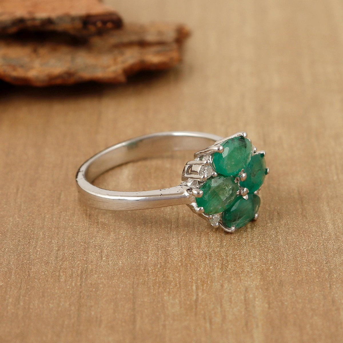 Oval Emerald Ring: Sterling Silver May Birthstone Engagement Jewelry