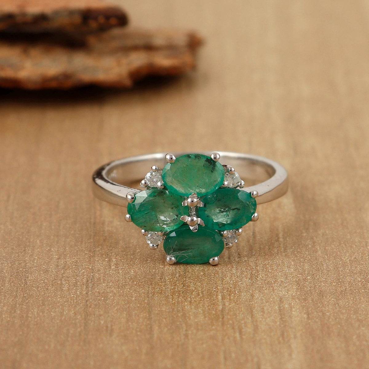 Oval Emerald Ring: Sterling Silver May Birthstone Engagement Jewelry