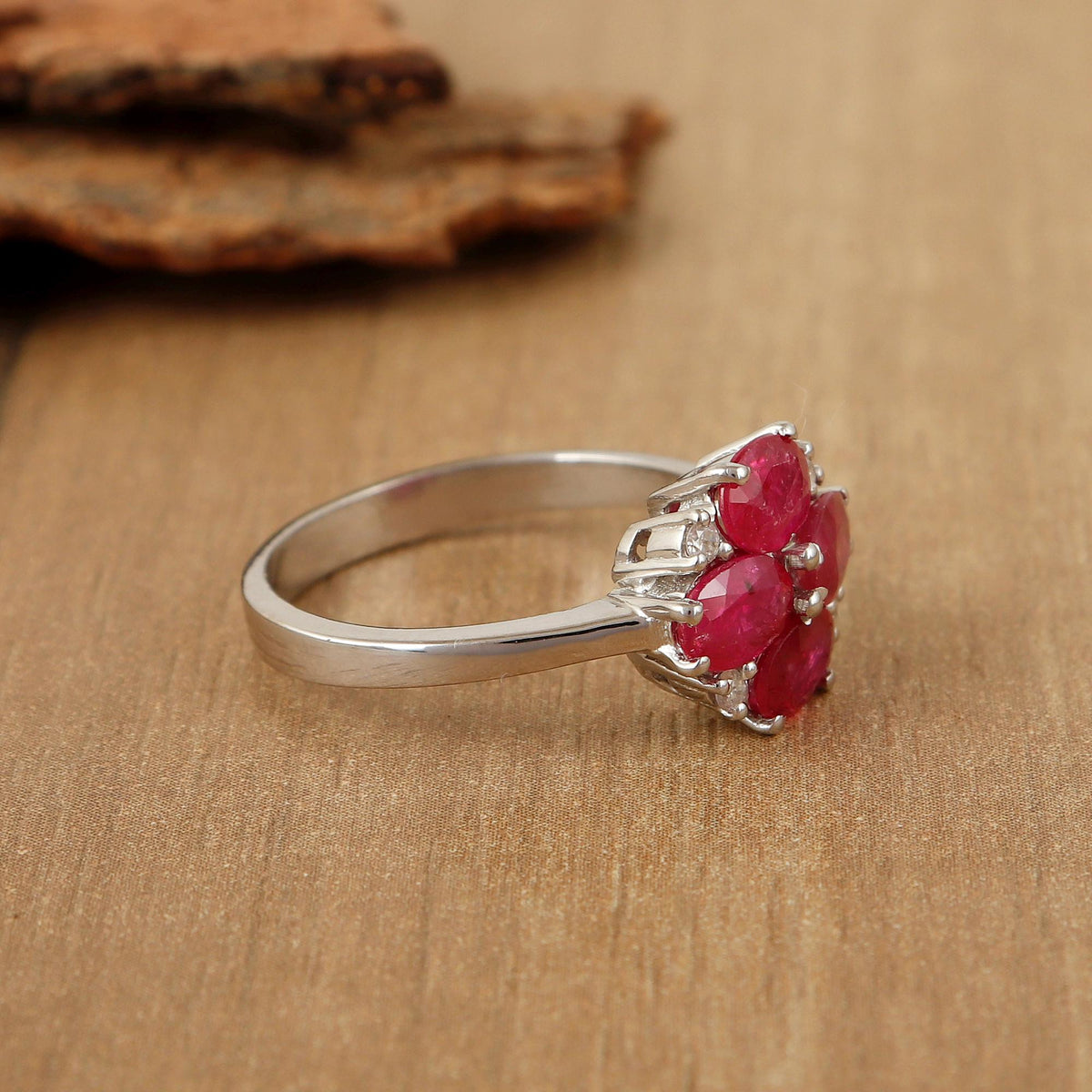 Oval Ruby Engagement Ring: Sterling Silver Diamond Accent, July Birthstone