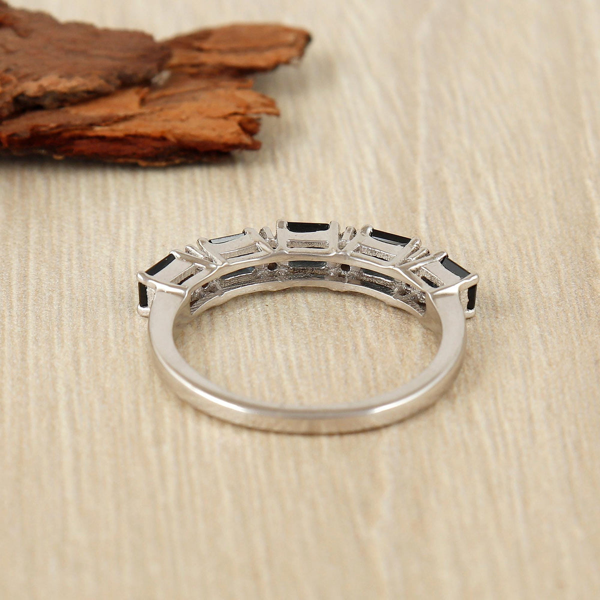 Natural Blue Sapphire Gemstone Sterling Silver Half Eternity Band Ring Handmade September Birthstone Jewelry