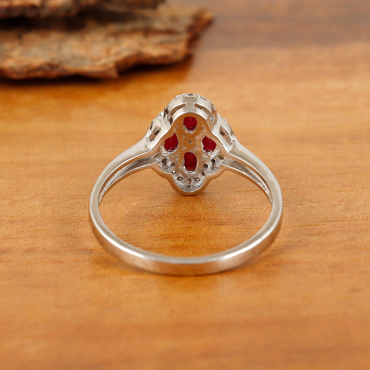 Natural Ruby Sterling Silver Ring: July Birthstone, Gemstone Cluster