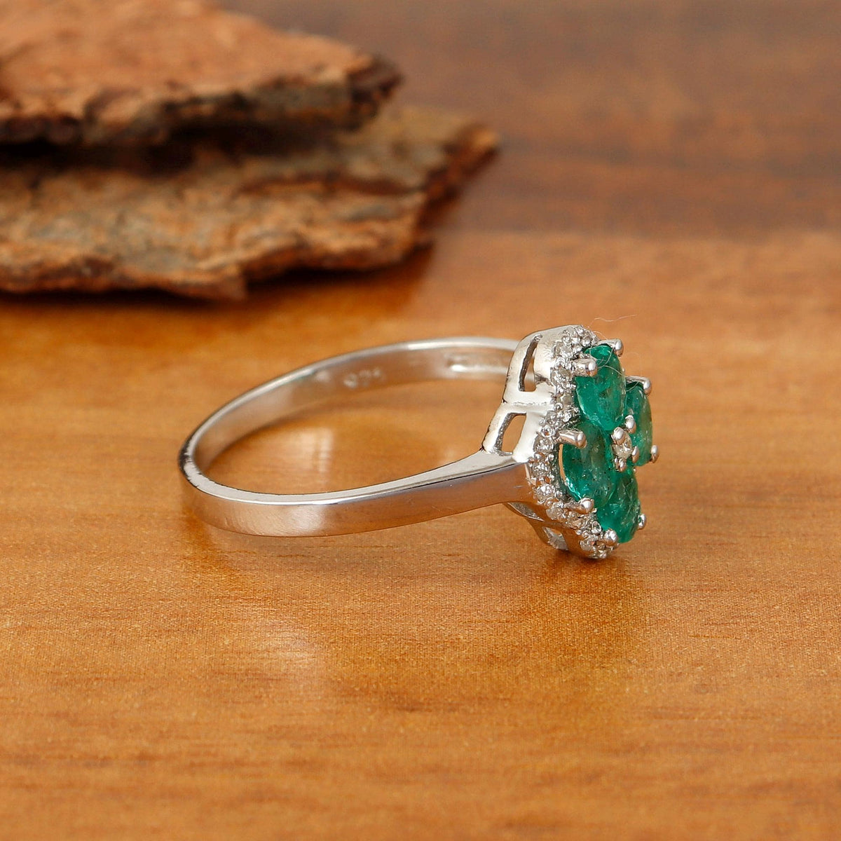 Natural Emerald Sterling Silver Ring: May Birthstone Jewelry