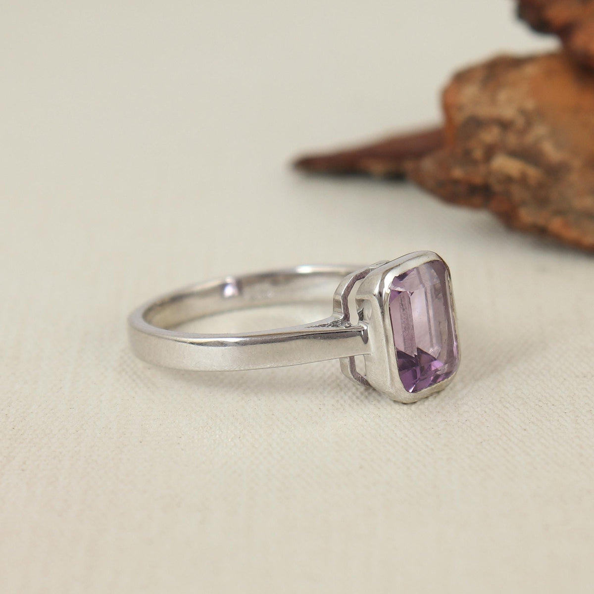 Dainty Natural Amethyst Gemstone Ring, Minimalist Stackable Band Jewelry