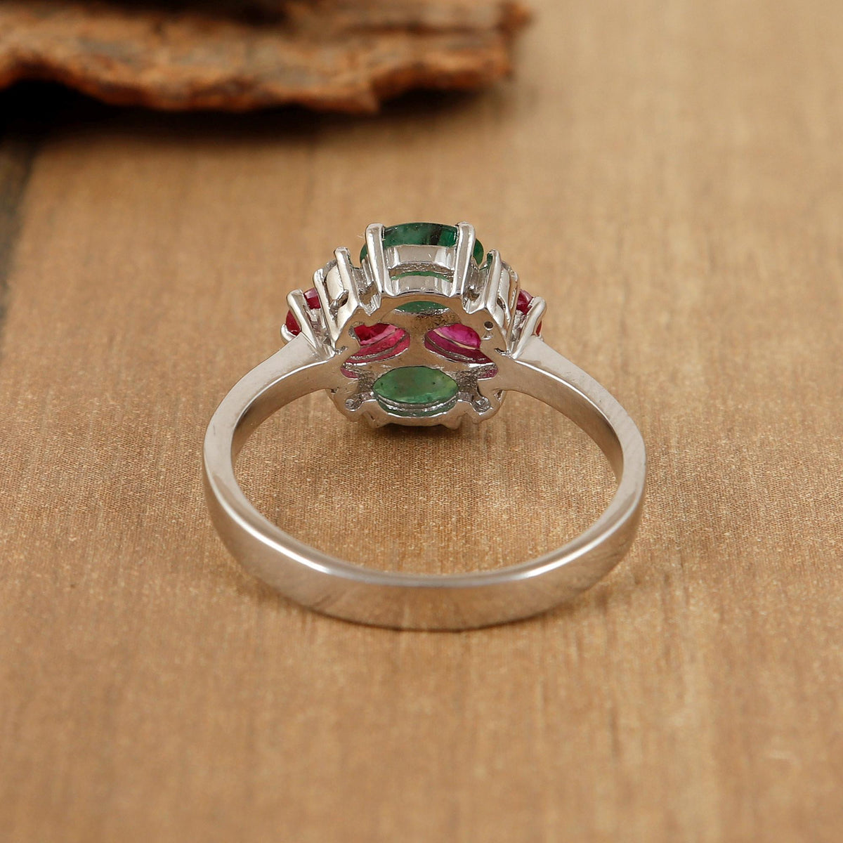 Ruby Emerald Ring: Sterling Silver Multi Gemstone Birthstone Jewelry