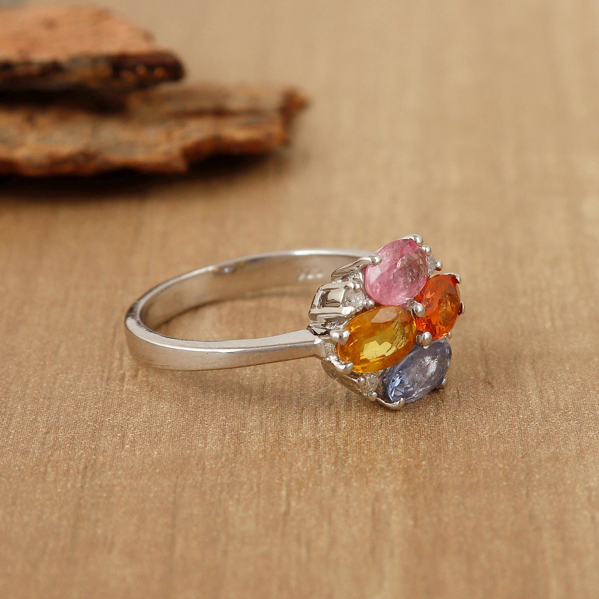 Multi Sapphire Oval Cut Ring, 925 Sterling Silver, Colorful Gemstone (September Birthstone)
