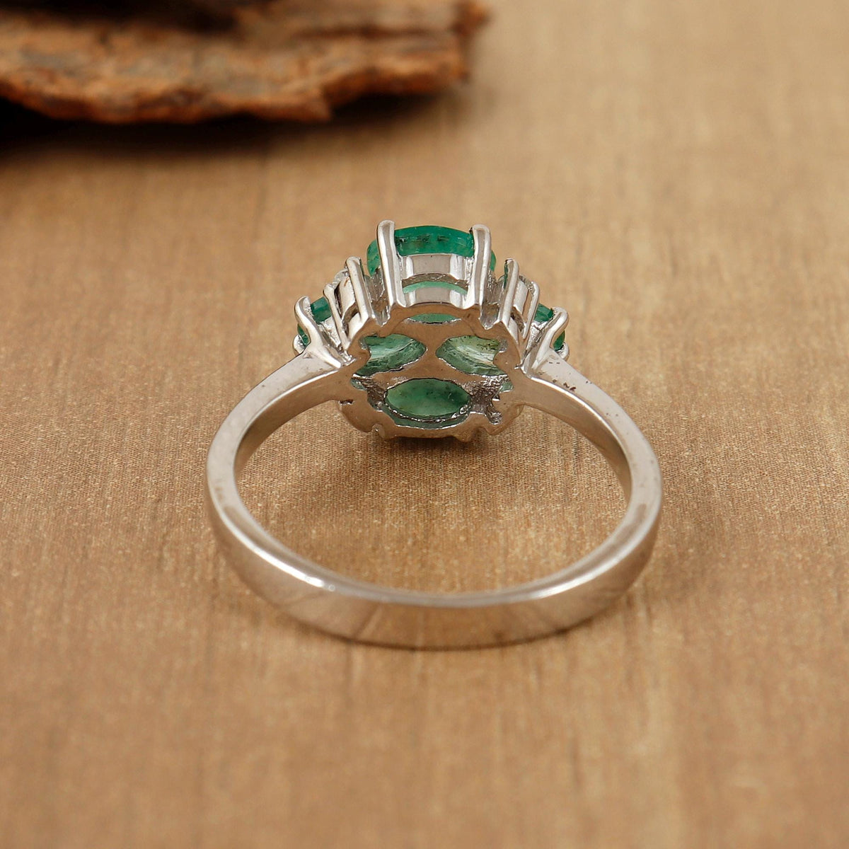 Oval Emerald Ring: Sterling Silver May Birthstone Engagement Jewelry