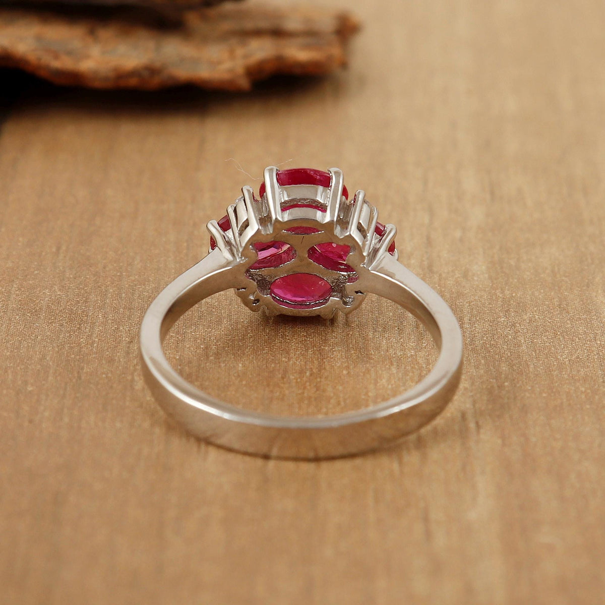 Oval Ruby Engagement Ring: Sterling Silver Diamond Accent, July Birthstone