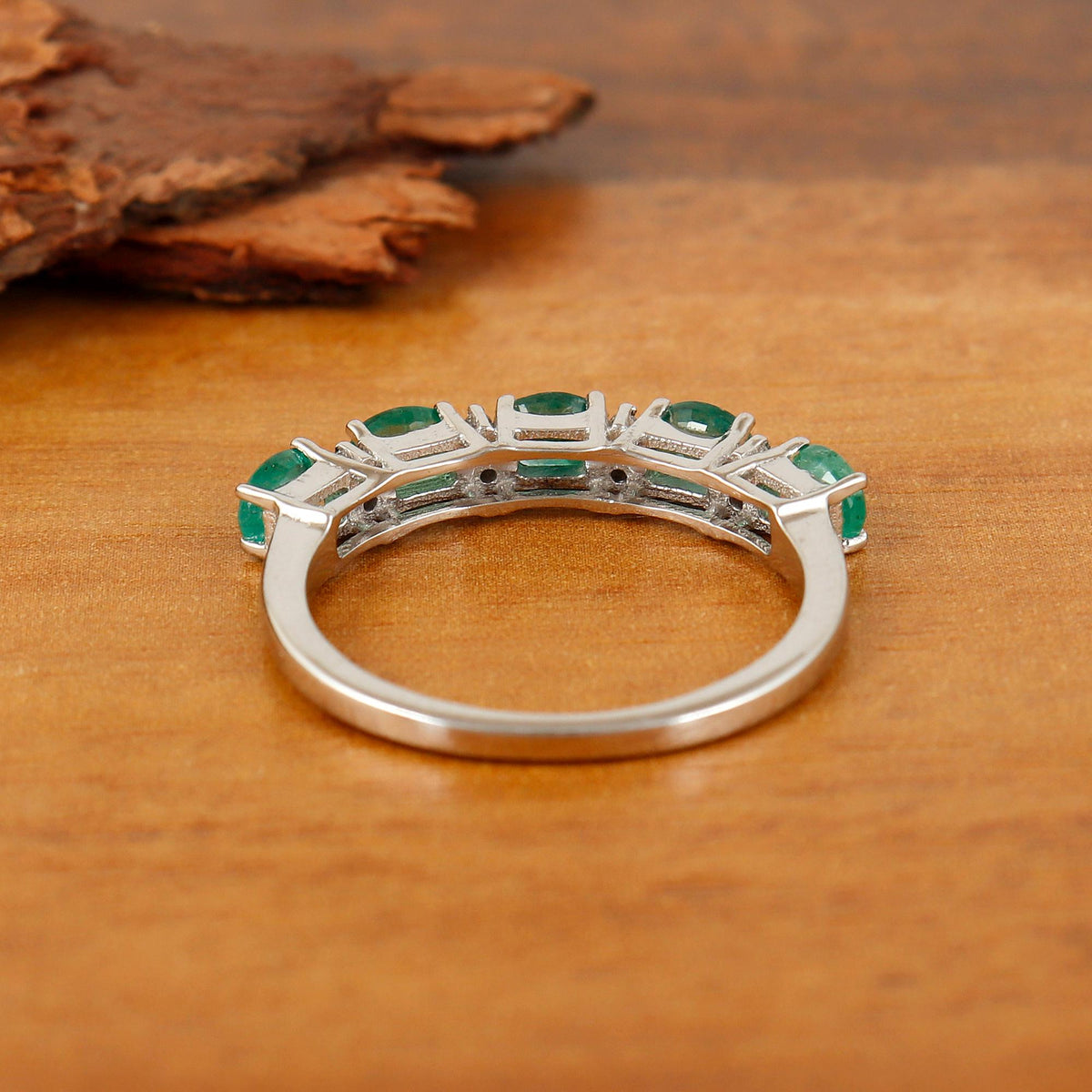 Oval Emerald Sterling Silver Ring, May Birthstone Band, Dainty Stacking Jewelry