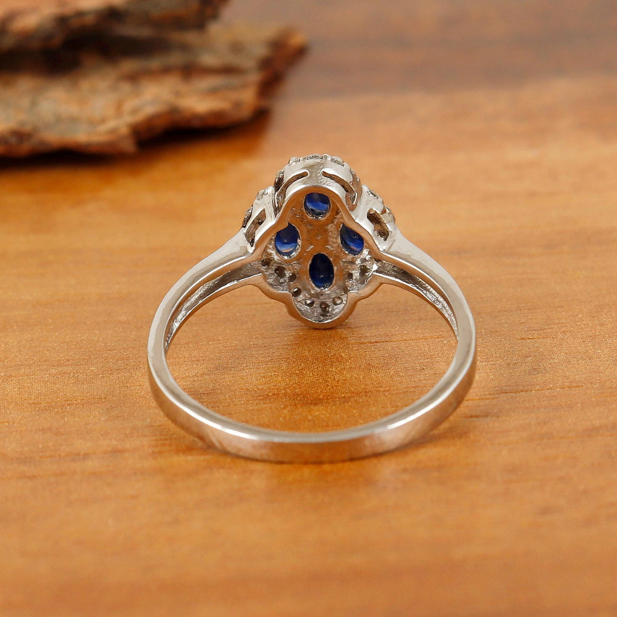 Blue Sapphire Diamond Silver Ring Handmade Gemstone bridal Jewelry