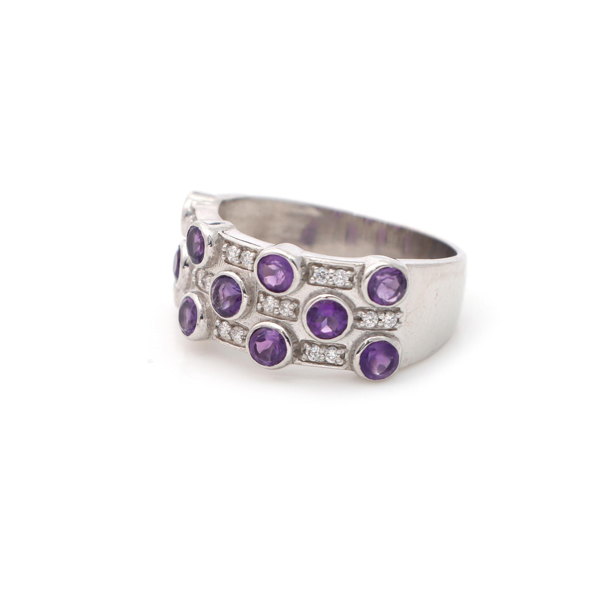 Sterling Silver Amethyst Halo Ring – Round Cut February Birthstone Wedding Jewelry
