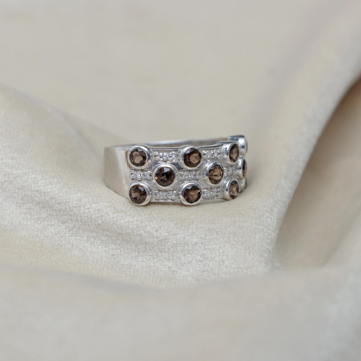 Natural Smoky Quartz Ring, Sterling Silver Engagement Ring (June Birthstone)